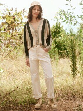 THE GREAT. Natural Carpenter Cream Wide-Leg High-Rise Pants Size 31 NWT